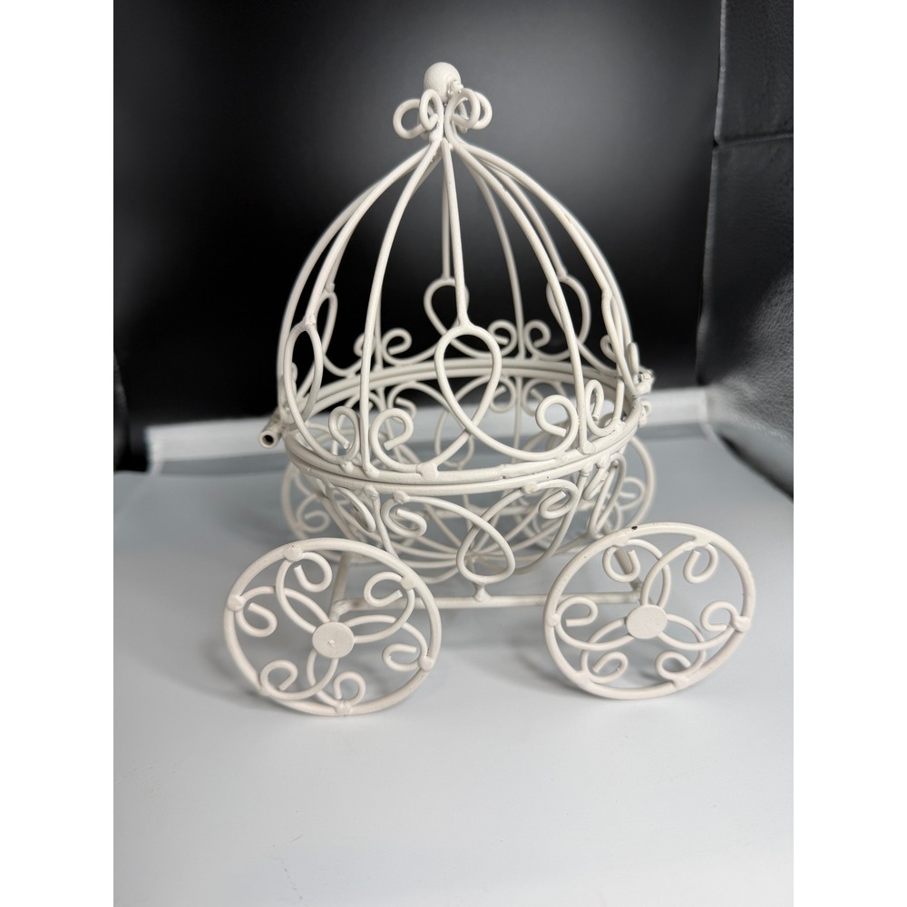 White Metal Wire Pumpkin Carriage Hinged Decorative Centerpiece 8x7